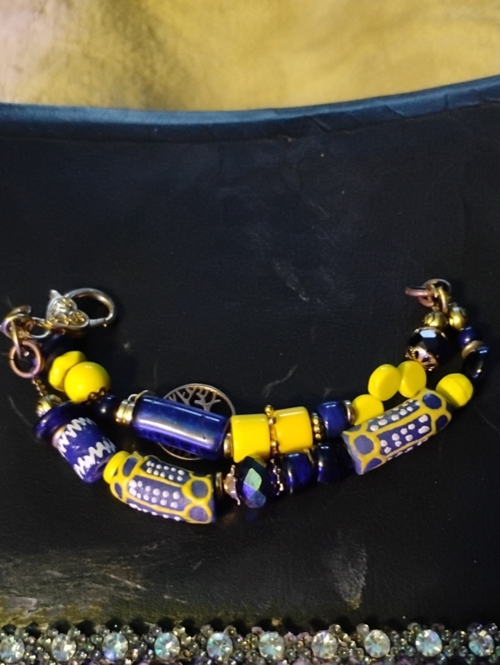 African Tribal Hand Crafted Yellow and Blue Artisan Beaded Bracelet